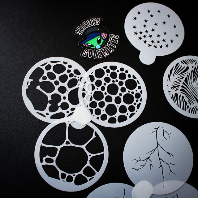 Reusable Airbrush Various Animal Nature Palm Print Soapy Bubbles Stars & Lightening Mylar Paddle Stencils | Shivers SoleMates reusable-airbrush-various-animal-nature-palm-print-soapy-bubbles-stars-lightening-mylar-paddle-stencils-shivers-solemates